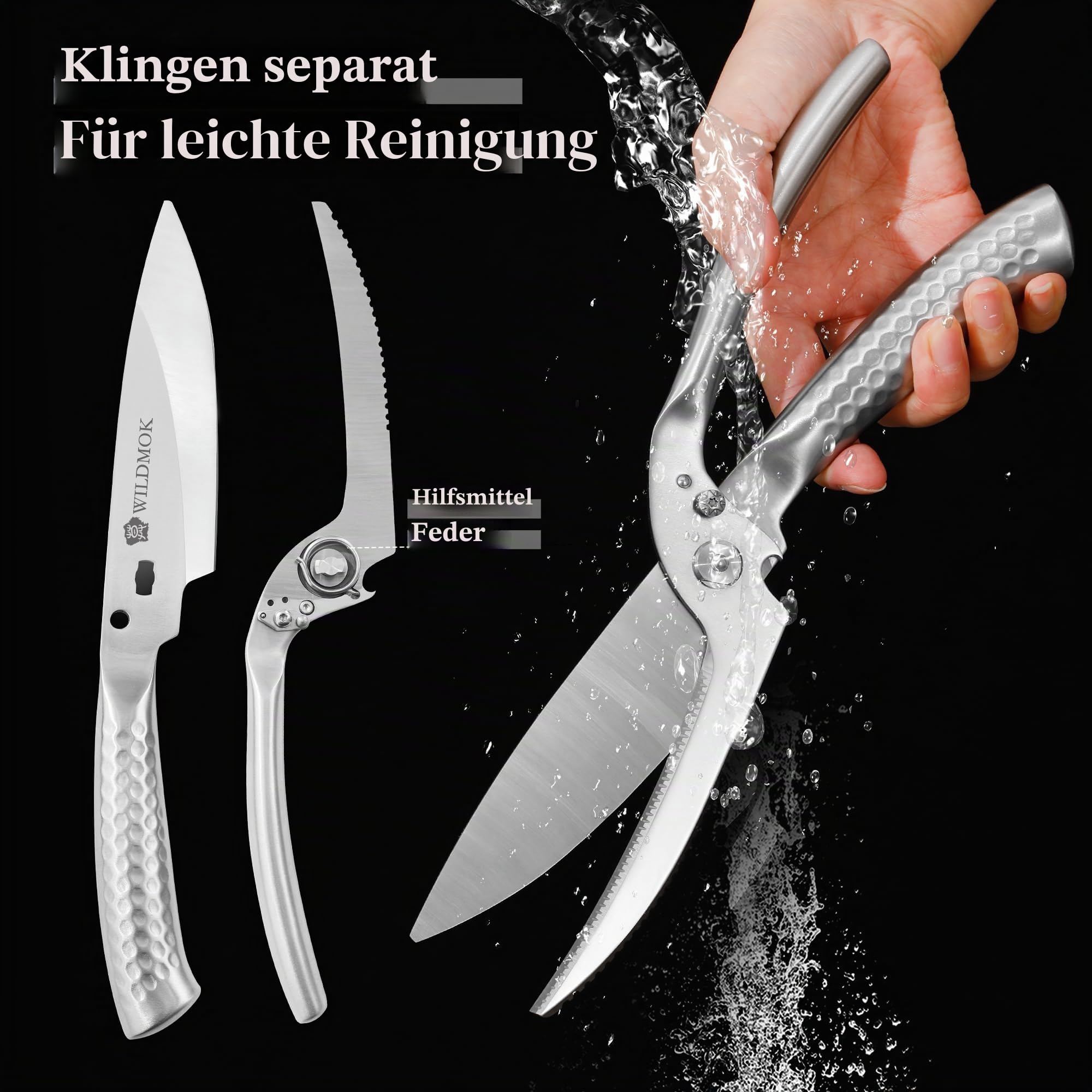 WILDMOK Robuste Geflügel-Küchenschere – Multifunktions-Geflügelschere aus Edelstahl, ultrascharfe Allzweck-Küchenschere zum Schneiden von Hühnerfleisch, Truthahn, Fisch