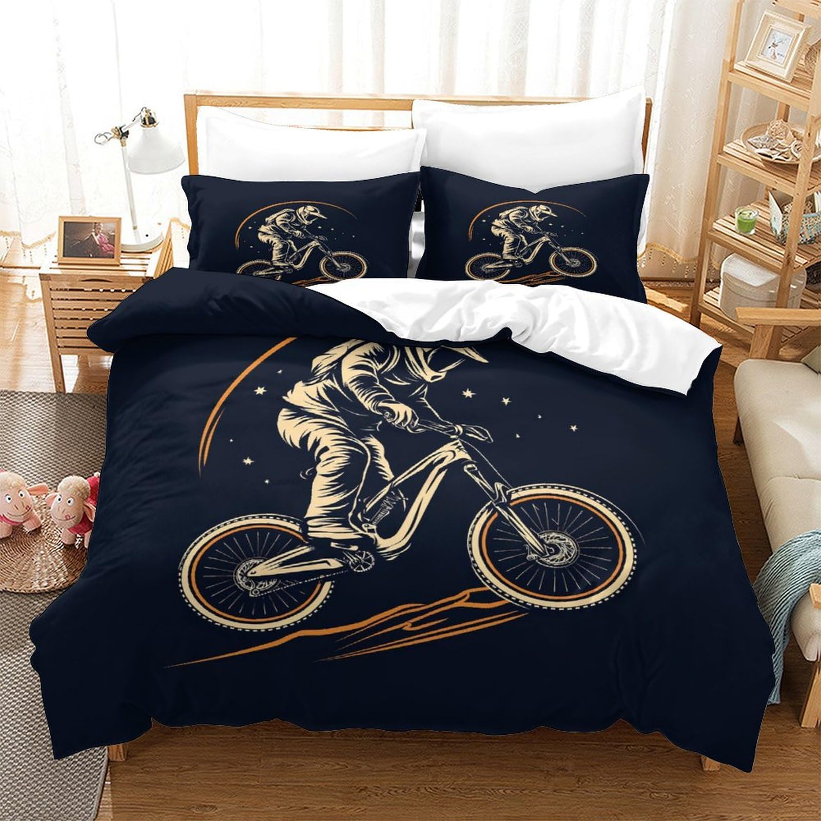 Stampato in 3D bicicletta Copertina Stampata Microfibra Disegnata Biancheria Da Letto Stile Morbido Set 3 Pezzi,Double（200x200cm）, Per Adolescenti E Adulti