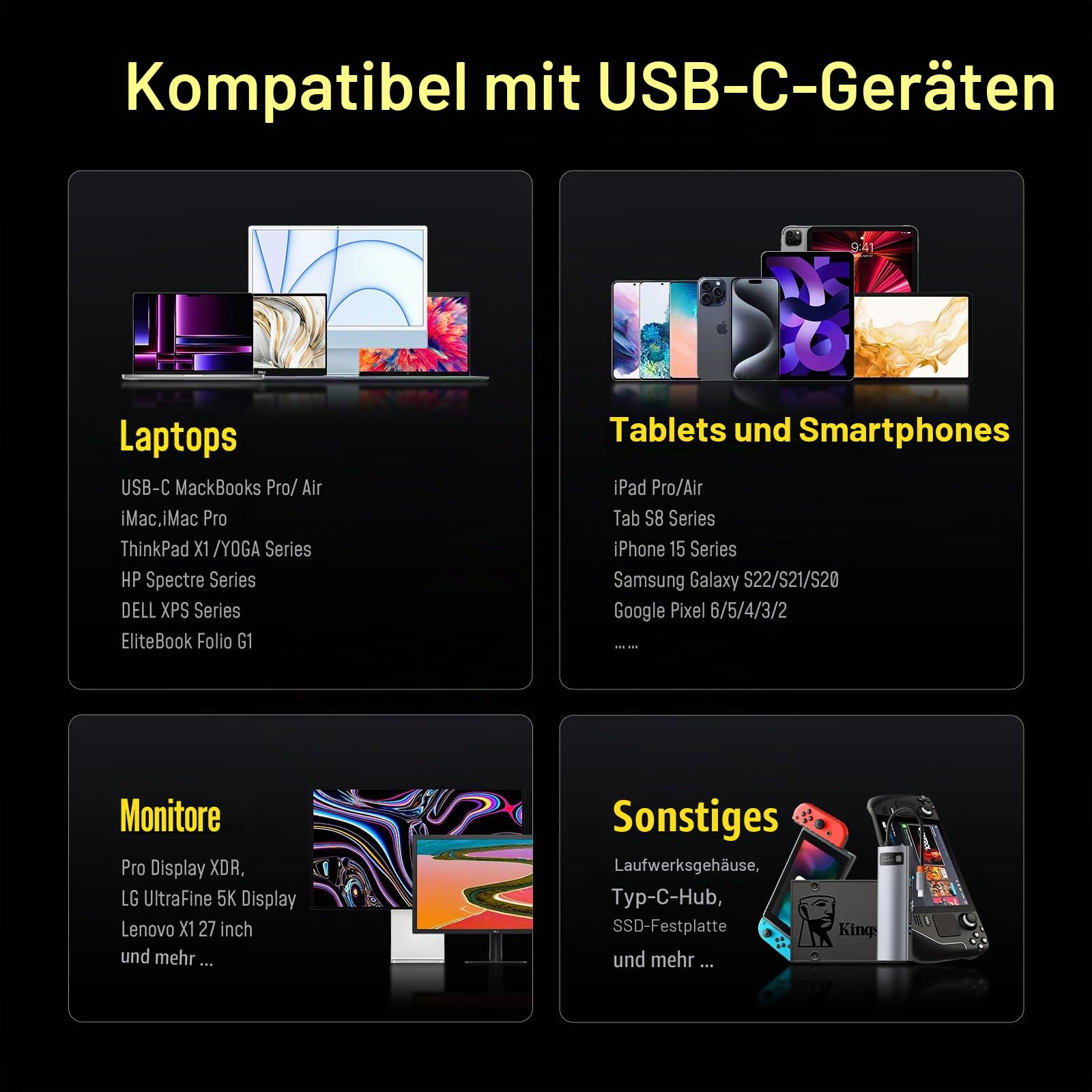 AOHI The Future 4 in 1 USB4 Cable Set, 240W PD3.1 Fast Charging Cable Set,40 Gbps Data Transfer, 8K HD Display for iPhone 15/MacBook Pro/Type-C Laptop/Hub/Docking