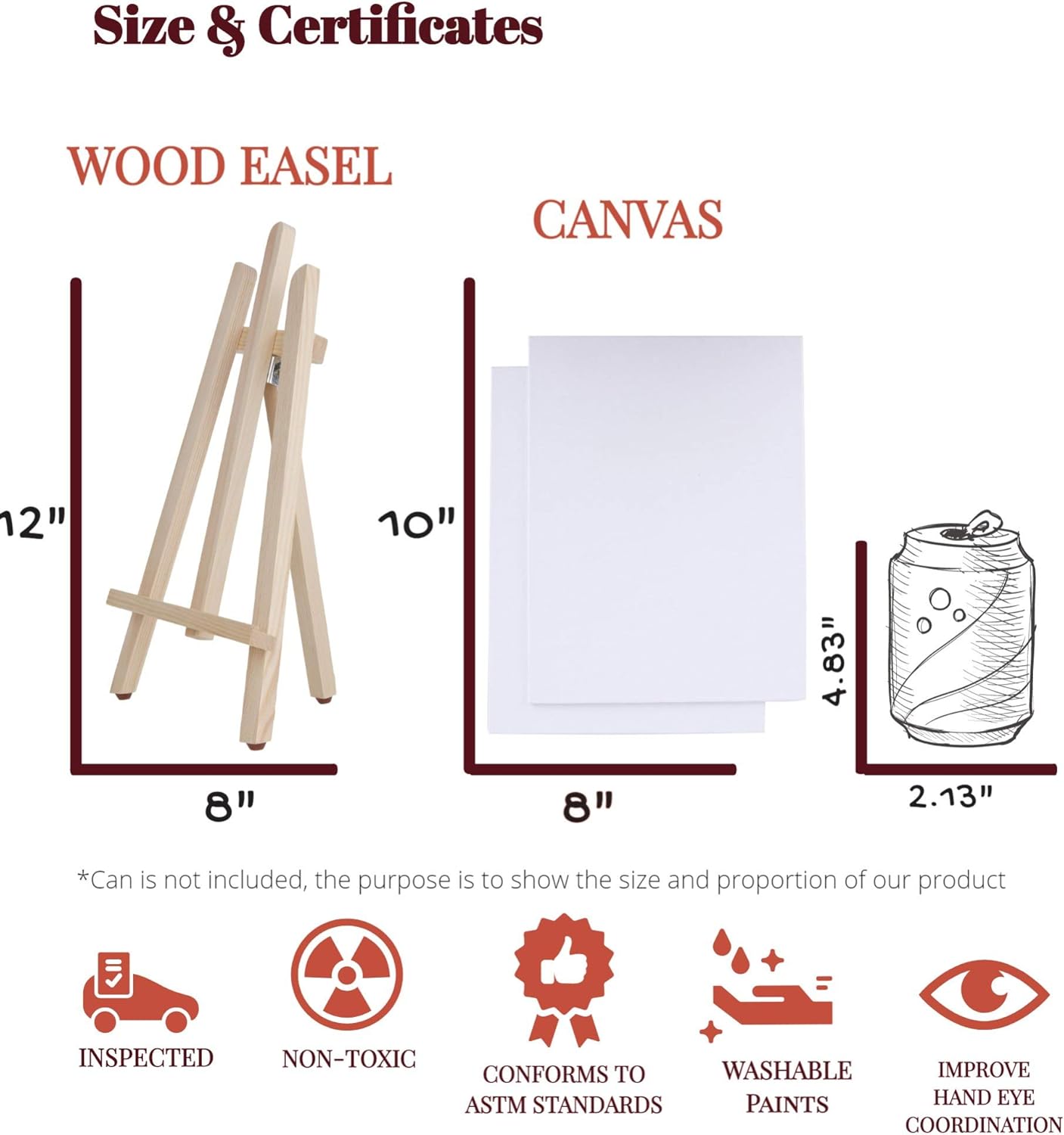 Art Canvas Paint Set Supplies – 63 Piece Paint Kit Canvas Acrylic Painting Kit with Wood Easel & Peg Dolls, 8x10 inch Canvases, 12 Non Toxic Washable Paints, 5 Brushes, Palette and Color Mixing Guide