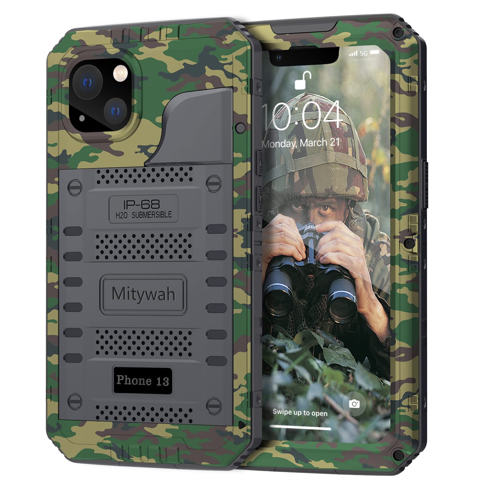 Mitywah Waterproof Case for iPhone 13, Heavy Duty Military Grade Protection Phone Case with Built-in Screen Protector, 360° Full Body Protection Metal