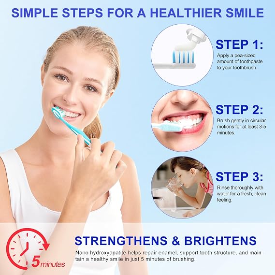 Nano Hydroxyapatite Toothpaste 7.5, Helps Enamel Protection and Teeth Repair, 7.5% Hydroxyapatite Toothpaste for Sensitive Teeth, Fresh Breath, Gum Health, Gentle Mint | Fluoride-Free, 2Pack