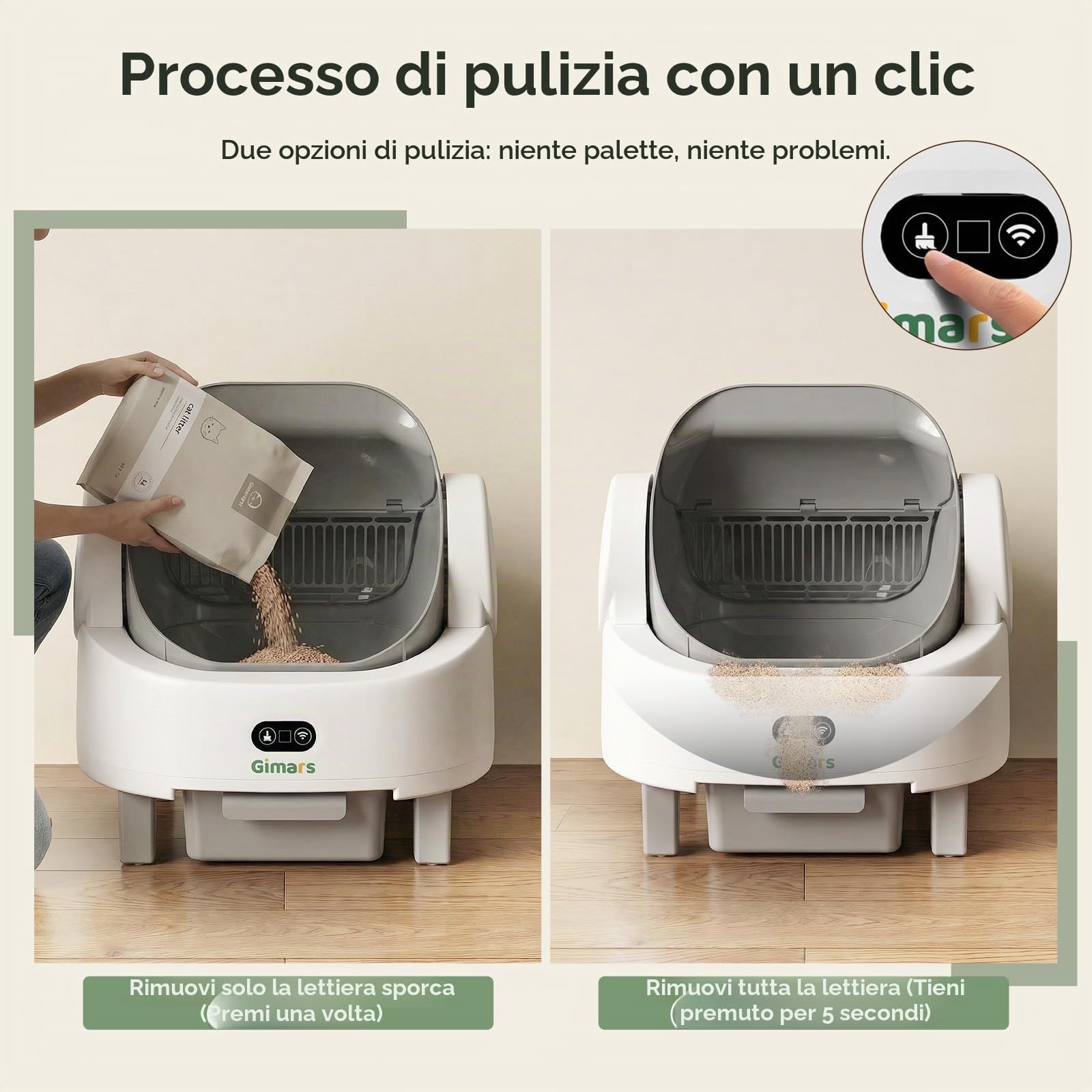 Gimars Lettiera autopulente dal design aperto, per più gatti e gatti anziani, controllo tramite app con sensori di sicurezza, basso odore, include sacchetti della spazzatura e tappetino, bianco con