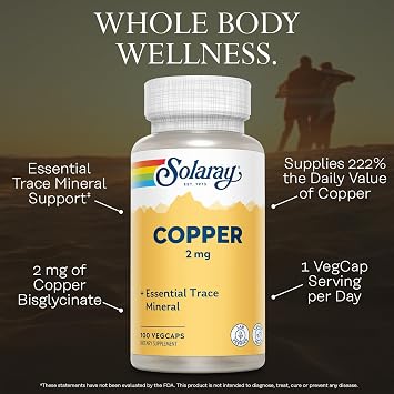 Solaray Copper 2mg - Chelated Copper Supplements for Women and Men, Essential Trace Mineral Pills from Amino Acid Chelate Complex for Overall Health Support - 100 Vegan Capsules