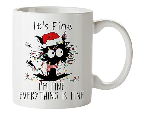 Coffee Mug- Its Fine Im Fine Everythings Fine - Funny Cat Lovers Tea Cup Christmas Gifts