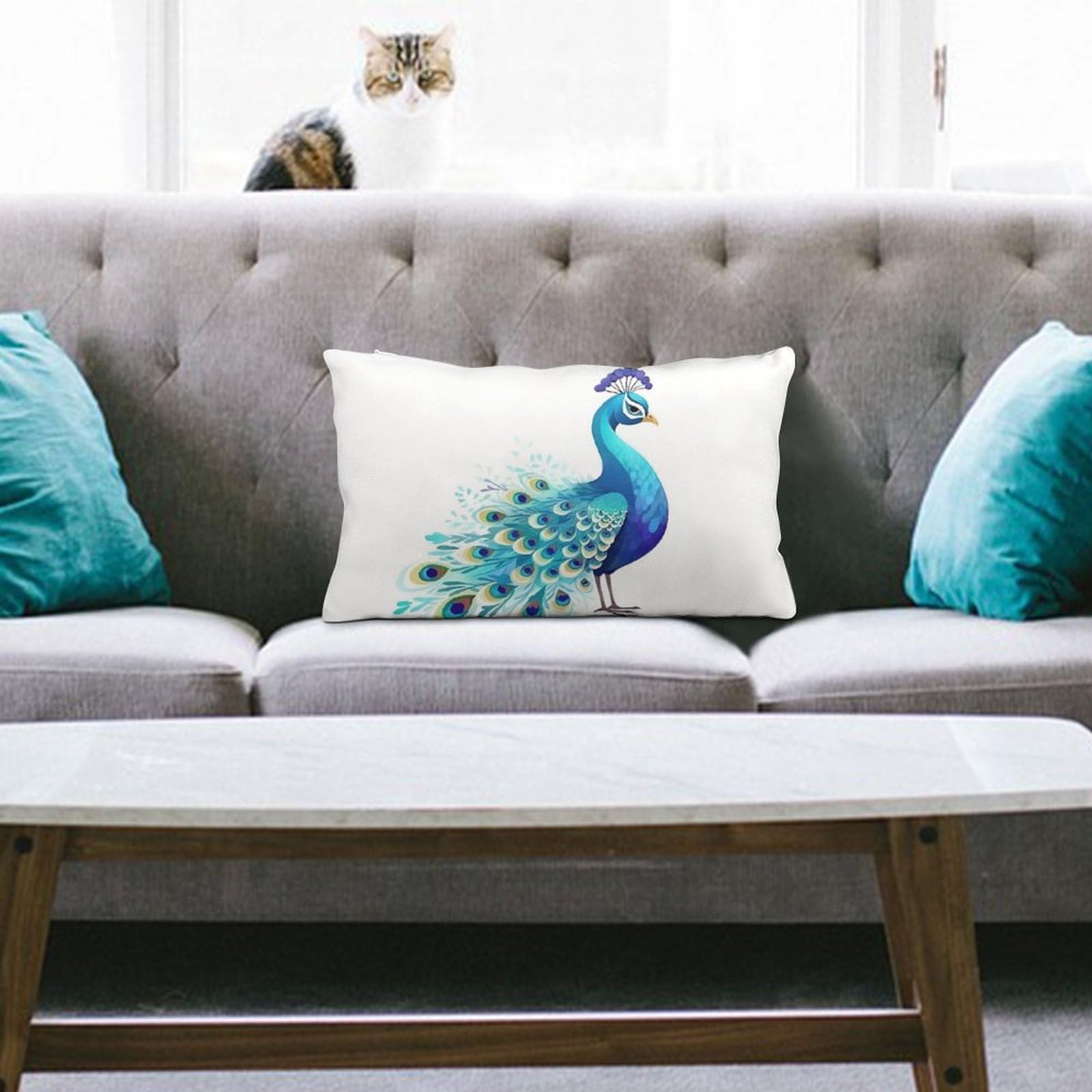 NTVOWPZO Decoration Throw Pillow Covers 8"x12" Pillowcases Covers Cartoon Blue Peacock Soft Pillowcases Modern Farmhouse Home Decor Sofa Cushions Covers for Couch Bed Living Room