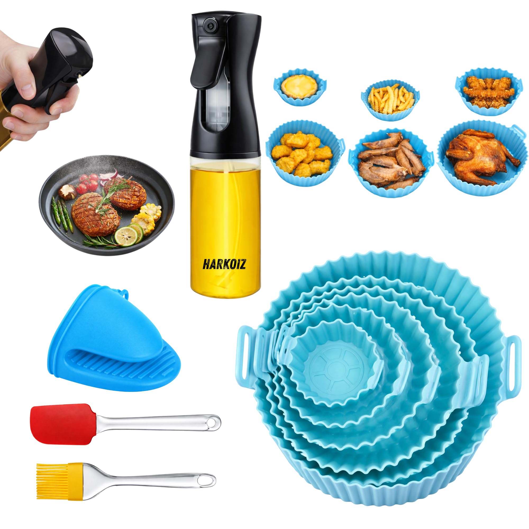 10 PCS Air Fryer Accessories Combo Kit – Silicone Air Fryer Liners Set, 200ml Oil Spray Bottle, Silicone Brush, Spatula & Heat Resistant Grip | Reusable Non-Stick Air Fryer Kitchen Tools-image-4