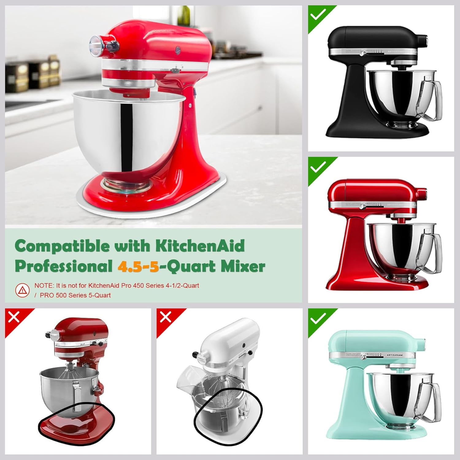 Compatible with Kitchen aid 4.5-5 Qt Bamboo Mixer Slider - Appliance Slider for Tilt Head Kitchen aid Stand Mixer Artisan, Countertop Storage Mover Sliding Tray Accessories Attachments-white