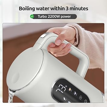 Olvy Electric Kettle 1.7L with Temperature Control - 2200W Fast Boil - Keep Warm Function - Double-Wall Stainless Steel - Cool-Touch Exterior - Anti-Scale Filter (White)