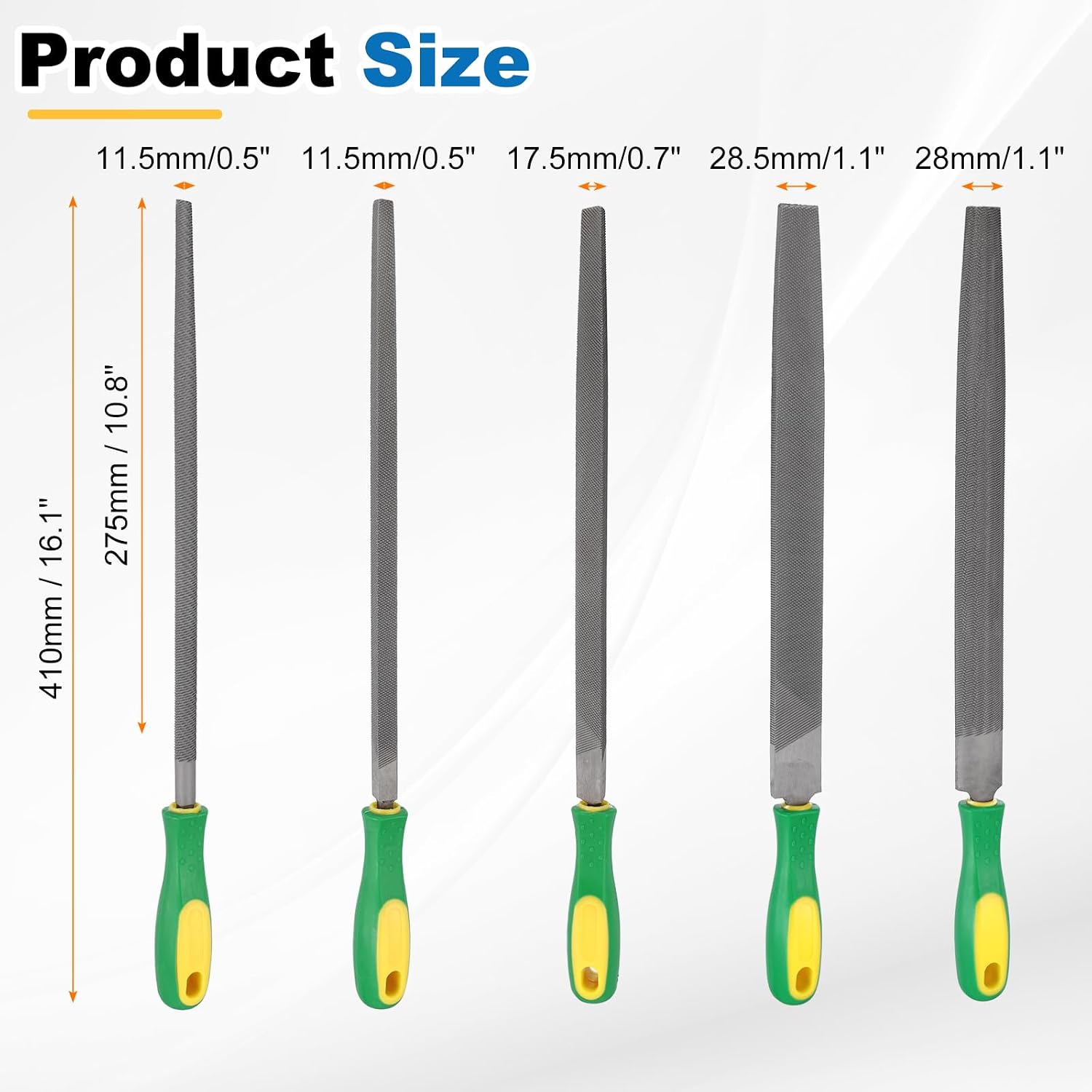 HARFINGTON 5pcs Metal File Set 12" Coarse Teeth High Carbon Steel Hand Files with PP Handle Square/Flat/Triangle/Half-Round/Round for Metal Wood Stone Grinding Polishing Engraving