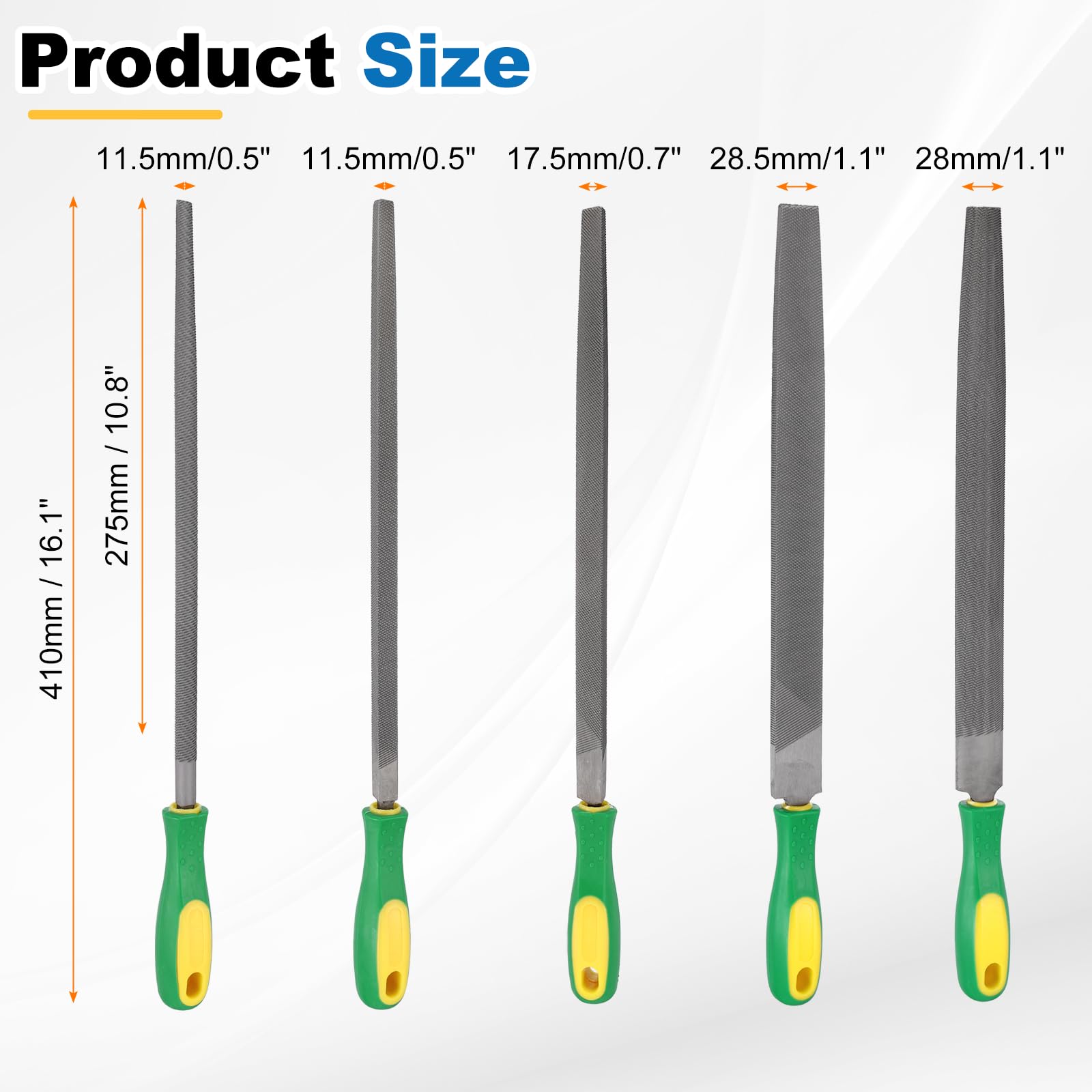 QUARKZMAN 5 Pezzi Set Di Lime In Metallo 12" Denti Grossi Acciaio Ad Alto Contenuto Di Carbonio Con Manico In PP Quadrata/Piatta/Triangolare/Mezzotonda/Rotonda