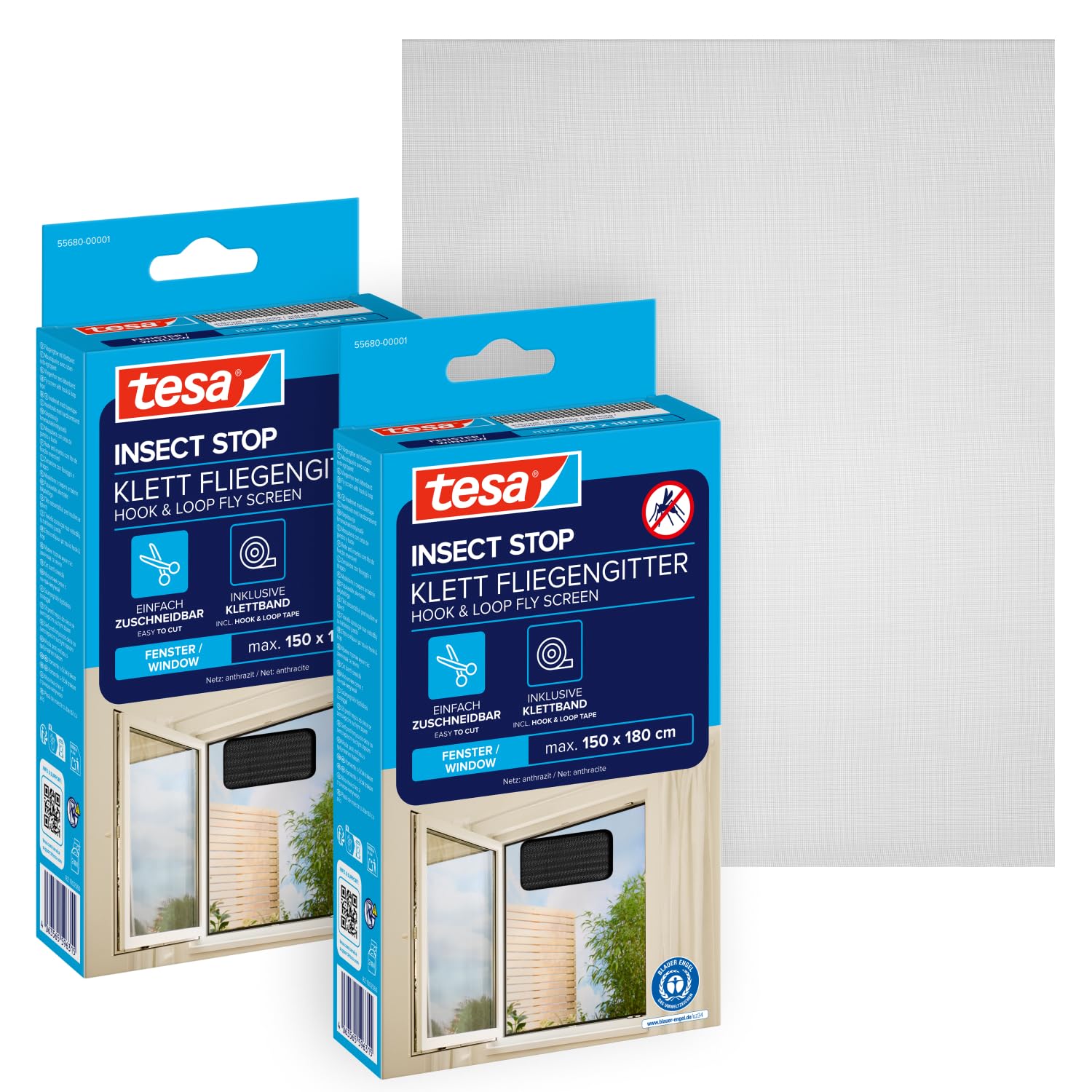 tesa Insect Stop Fly Screen - 2 x 150 cm x 180 cm - Anthracite | Can be cut to size insect protection for windows, no drilling, mosquito protection with self-adhesive tape, washable-picture-18