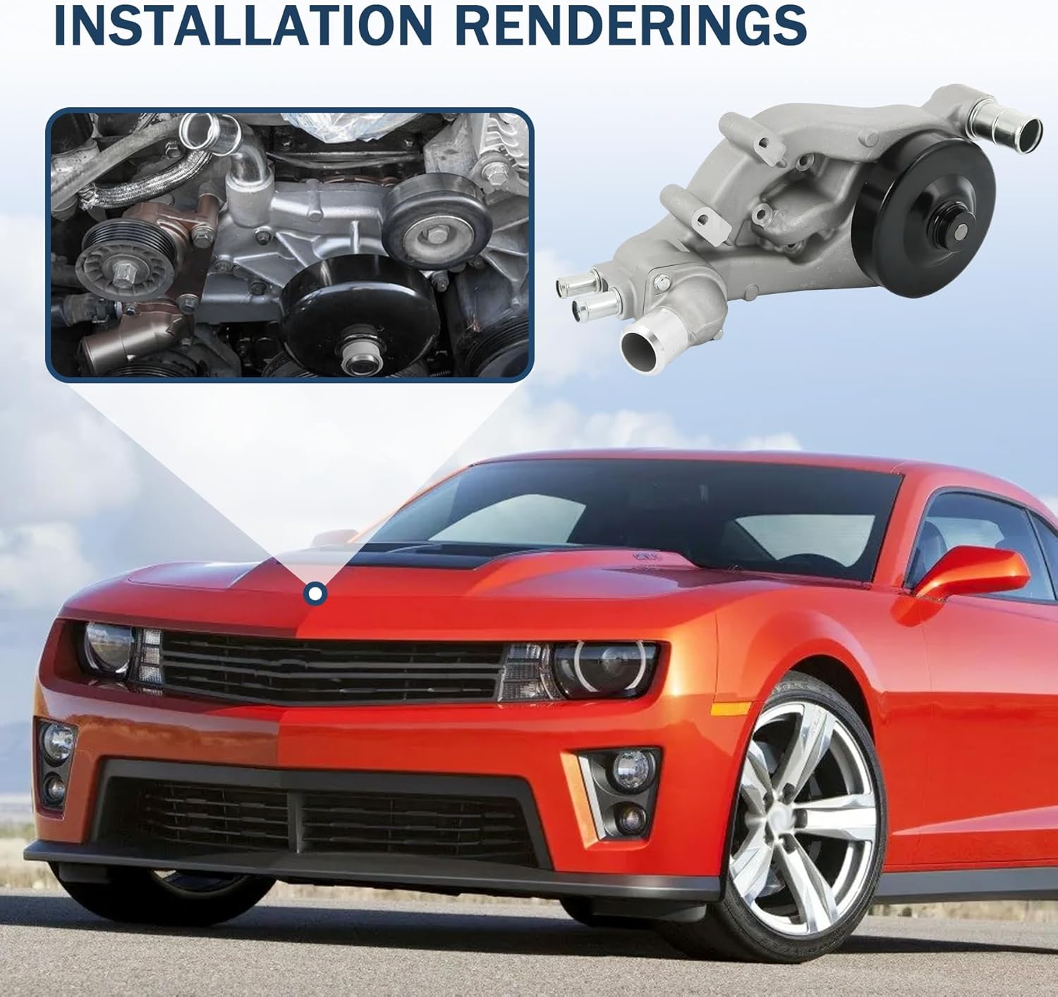 AW6689 Engine Water Pump with Gasket 251-734 Replacement For Chevy Camaro SS 1SS 2SS V8 6.2L 2010-2015 Naturally Aspirated Replace 19207665 130-2160 251734 1302160