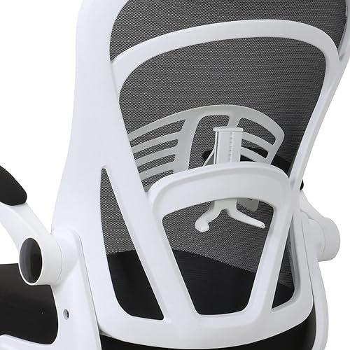 Miniatura 4 de Juego de 2 sillas de oficina blancas con ruedas silla giratoria con brazo abatible de malla ergonómica silla de estudio de oficina de altura