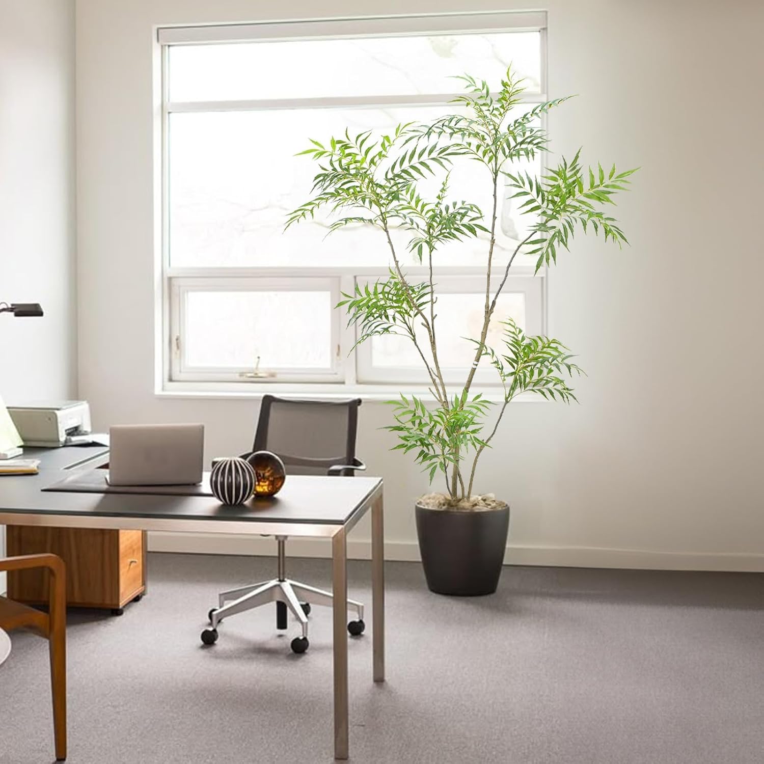 6FT Artificial Plants Indoor Artificial Mahonia fortunei Tree Green Floor Plant Tall Fake Tree for Living Room Home Office Floor Patio Porch Balcony Garden Modern Decoration