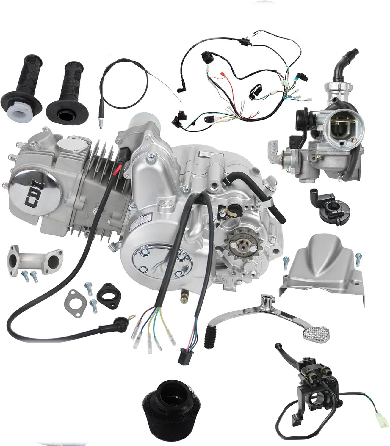 140cc Racing 4-Stroke Semi-Auto Engine Motor Kit Electric Start 3-Speed with Reverse for Go Kart ATV Quad Buggy Four Wheelers Cart Tricycle Taotao Coolster Kazuma Roketa ATC70 TRX90 Upgrade 70-125cc