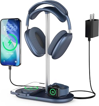 4 in 1 Headphone Stand, 15W Wireless Charger for Airpods/iPhone/iWatch