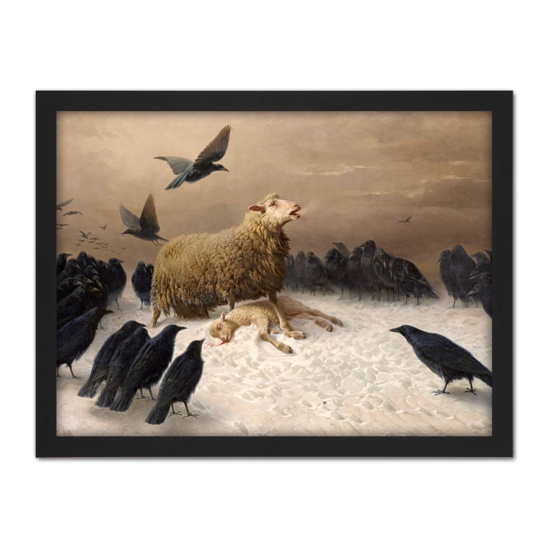 Schenck Anguish Sheep Ewe Crows Carrion Painting Artwork Framed Wall Art Print 18X24 Inch
