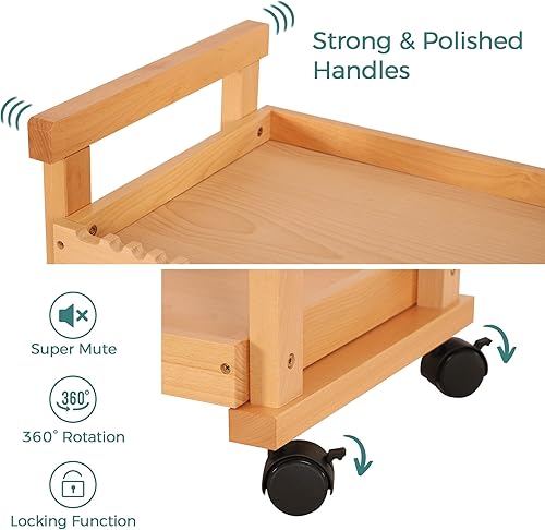 Miniatura 4 de VISWIN Organizador de carrito de arte, organizador de almacenamiento de suministros de arte de madera de haya maciza con ruedas giratorias, carrito