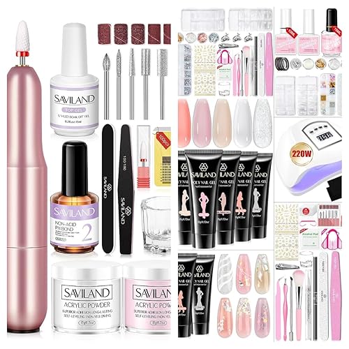 Saviland Kit de uñas acrílicas con taladro y kit de uñas de poligel Saviland