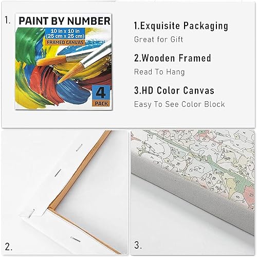 Miniatura 4 de Amphol Kits de pintura por números para adultos sobre lienzo enmarcado, paquete de 4 unidades, pintura fácil de pintar por números para adultos