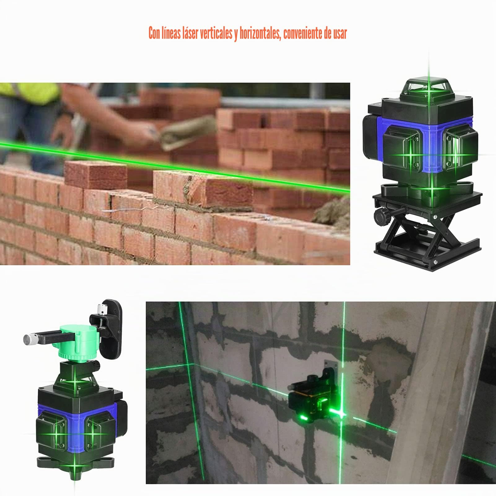 Geevorks Nivel Láser Autonivelante 3°,4D 16 Líneas Laser Nivel Verde 2 Batería Recargable,Base de Rotación y Soporte Montado,Control Remoto y Control Móvil (Azul, con Trípode)