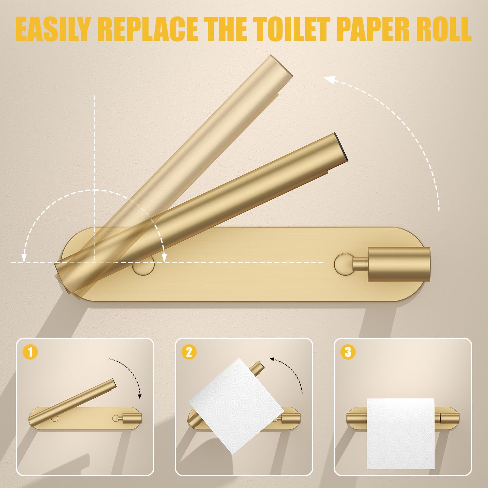 BESy Toilet Paper Holder, Bathroom Tissue Holder Wall Mount Brushed Gold — Amazon image 7