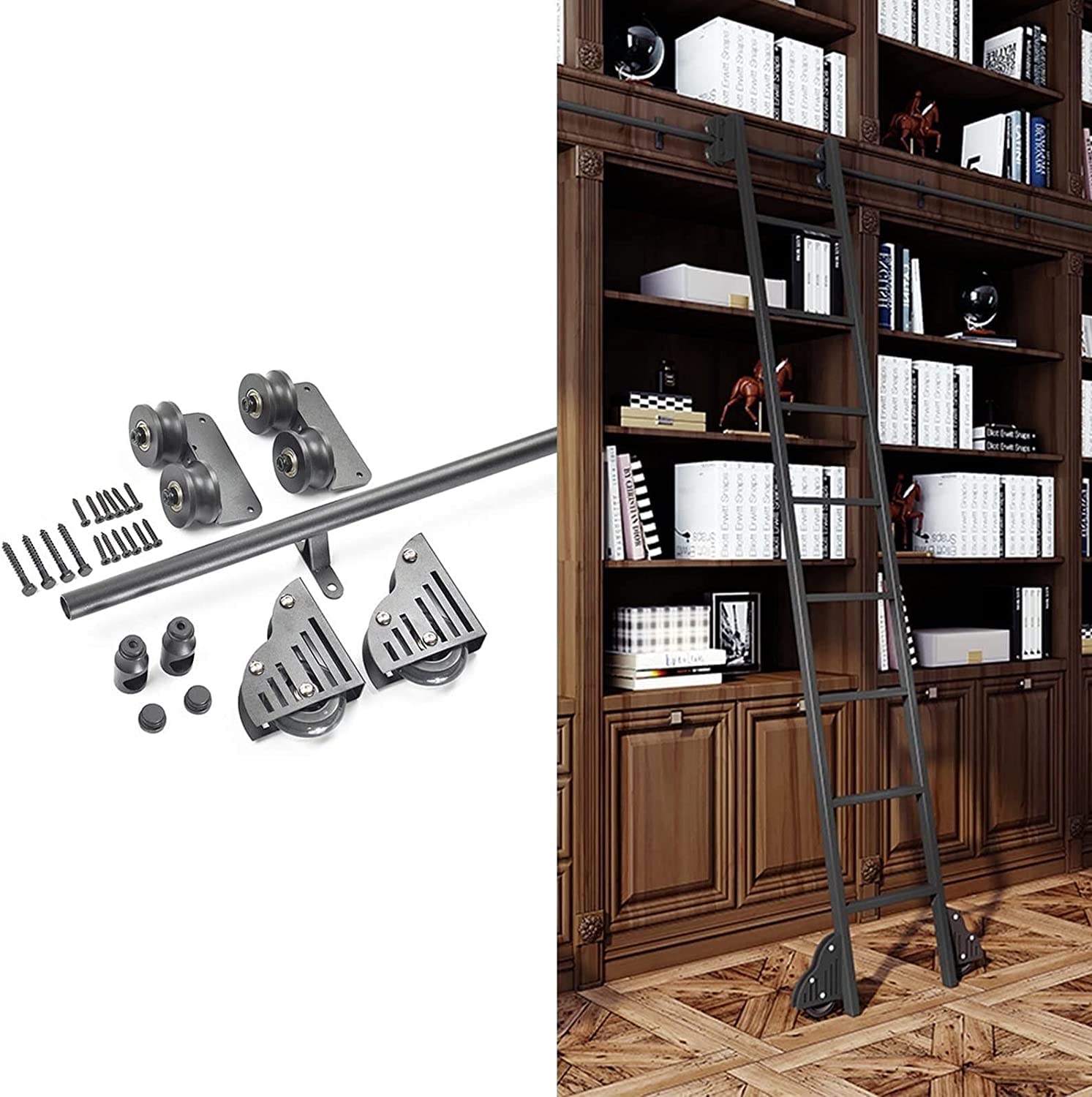 Kit de quincaillerie pour échelle coulissante avec rails roulants complets pour porte de grange