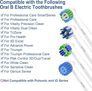 Oral B Compatible Toothbrush Heads, Pack of 4 Precision Clean, 4 Cross Clean,4 3D Whitening Clean and 4 Sensitive Clean, Replacement Brush Heads for Most Braun Oral B Electric Toothbrush.