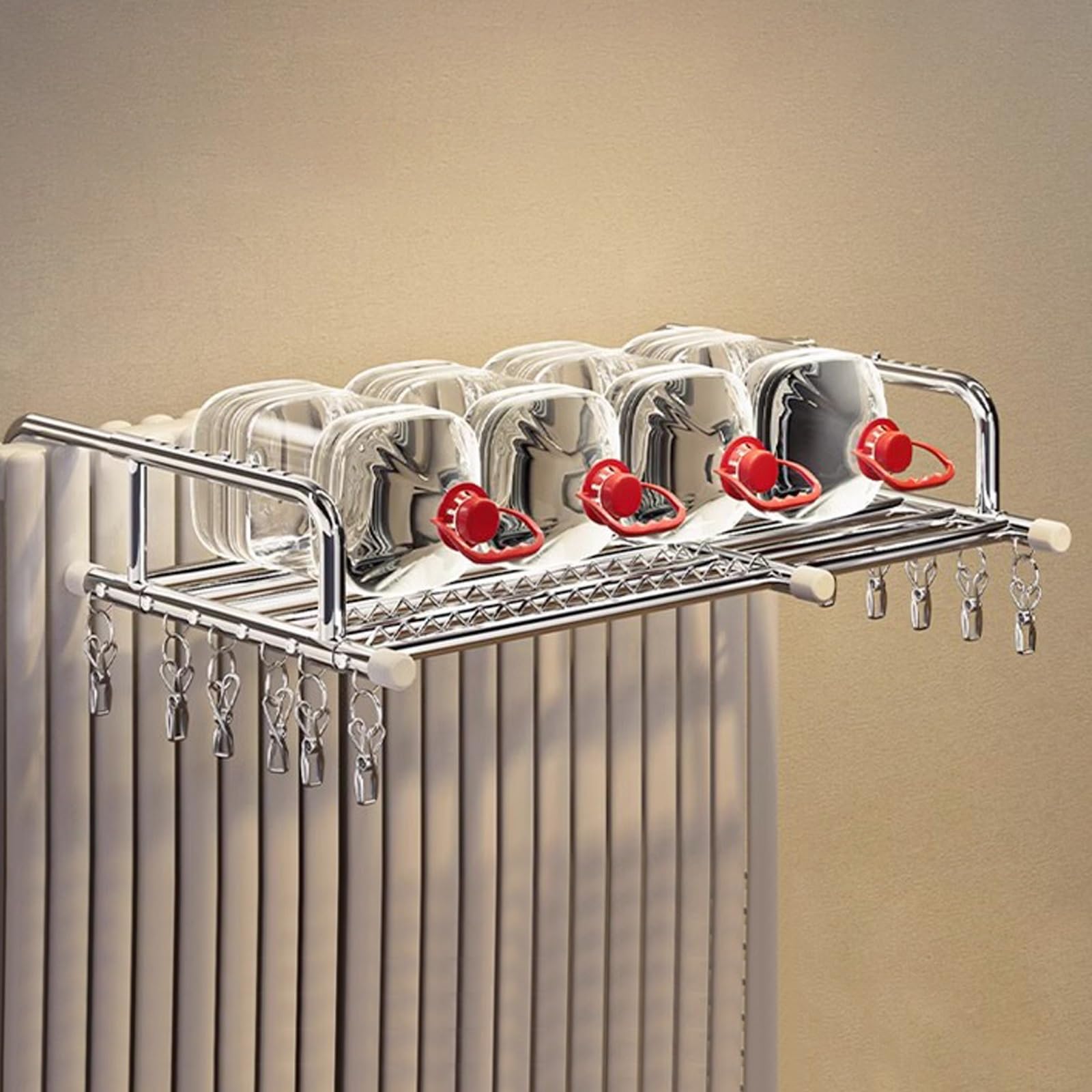 Stendino Da Termosifone, Stendibiancheria Da Balcone Da Appendere, Stendibiancheria Estensibile In Acciaio, Clip Per Calzini Autoportanti，Ripiegabile Stendino，Foro Ondulato Antivento(57-100cm)