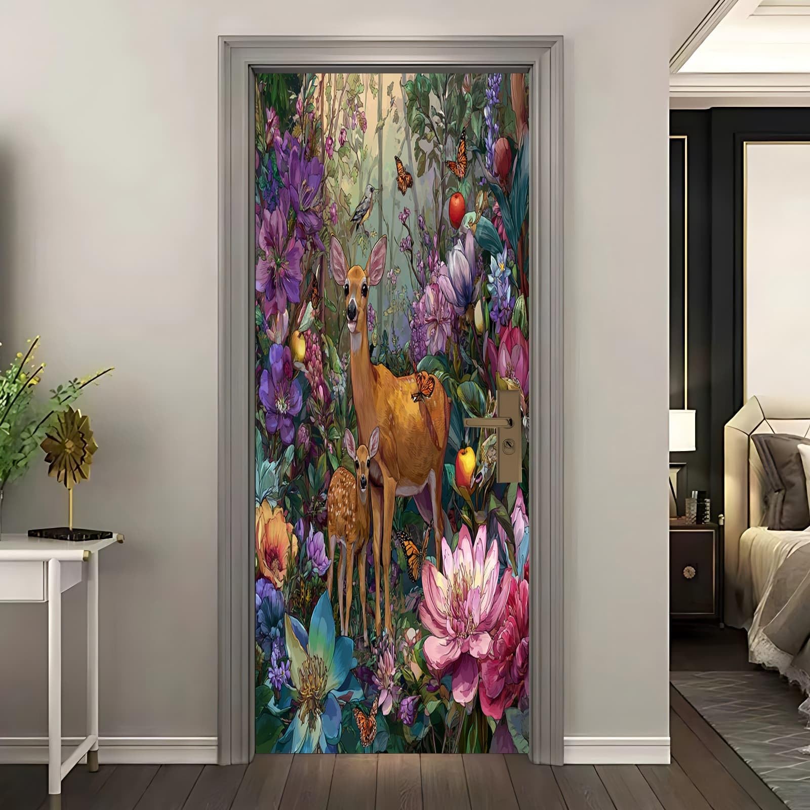 Autocollant mural décoration pour rénover une porte abîmée sans peindre