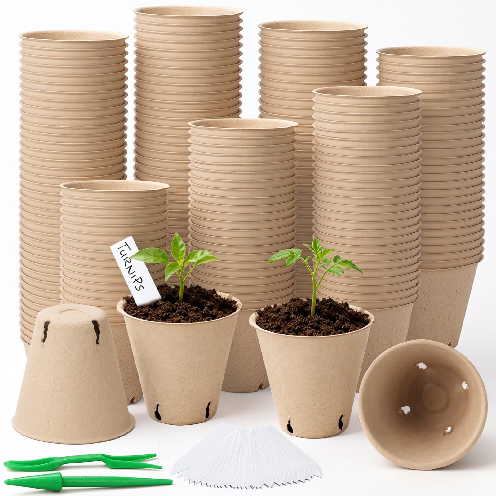 120 Pack 3.15 Inch Peat Pots Plant Starters for Seedling, Herb Seed Starter Pots Kits, Garden Germination Nursery Pot wit 30 Plant Labels, 2 Transplant Tools.