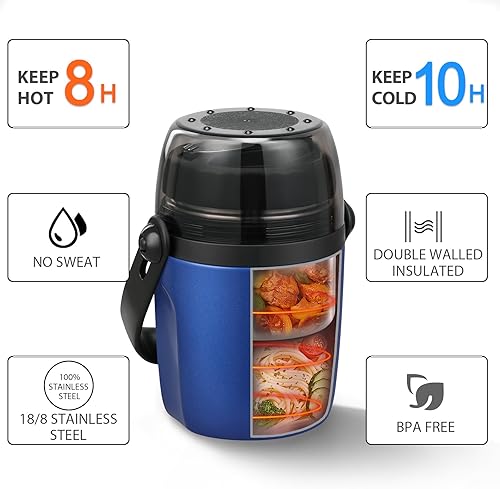 Miniatura 3 de Recipientes de almuerzo de 32 onzas para adultos y niños, termo de sopa para comida caliente, acero inoxidable, aislado al vacío, a prueba de fugas,