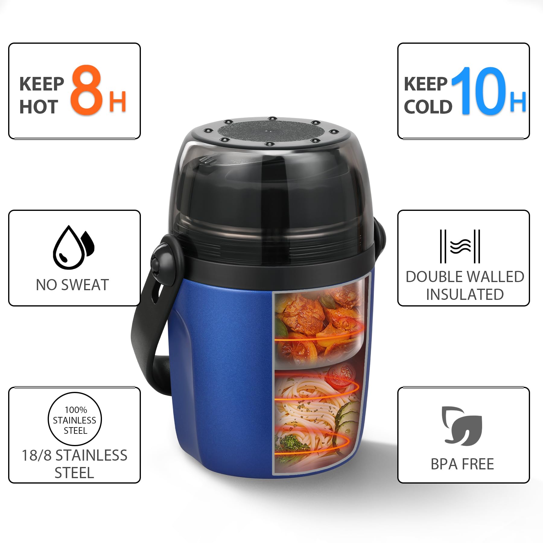 Lunchbehälter für Erwachsene, Suppe, Thermo für heiße Speisen, Edelstahl, isoliert, vakuumdicht, breite Öffnung, Thermo-Bento-Box mit Löffel, 907 ml