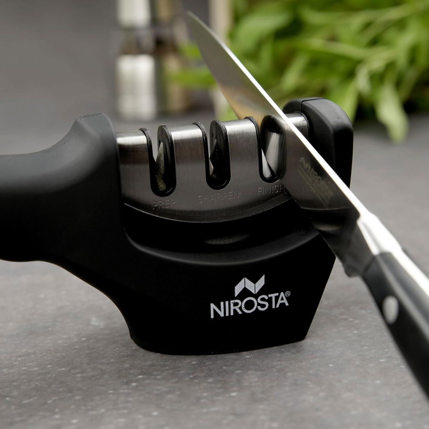 Nirosta FACKELMANN 3-Step Knife Sharpener, ABS, Black and Stainless Steel