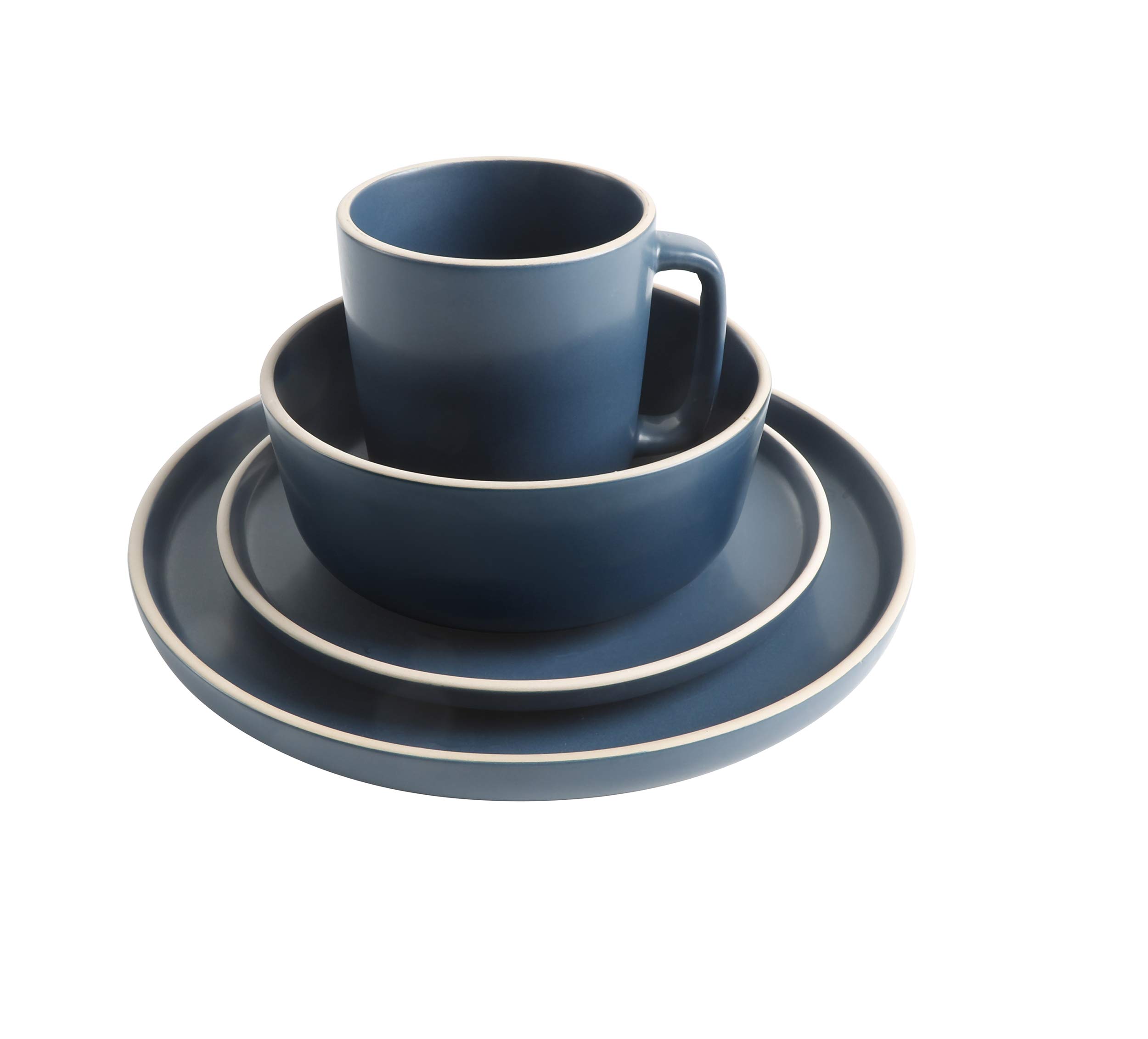 Gibson Home Zuma - Servizio da cucina rotondo, 16 pezzi, piatti, ciotole, tazze, servizio per 4 persone, in gres porcellanato opaco, blu