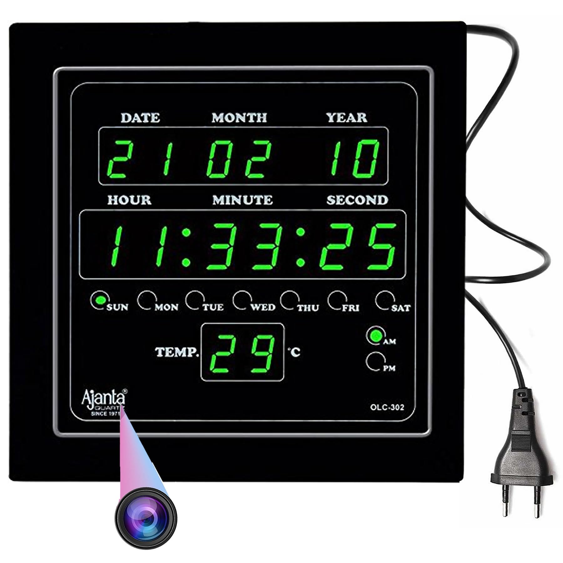 Zinzo Green Display Smart Digital 4K Full HD WiFi Digital Spy Camera Wall Clock Hidden with Video Recording and HD Voice Quality Watch Live Motion Detection (32GB SD Card Free).-image-10