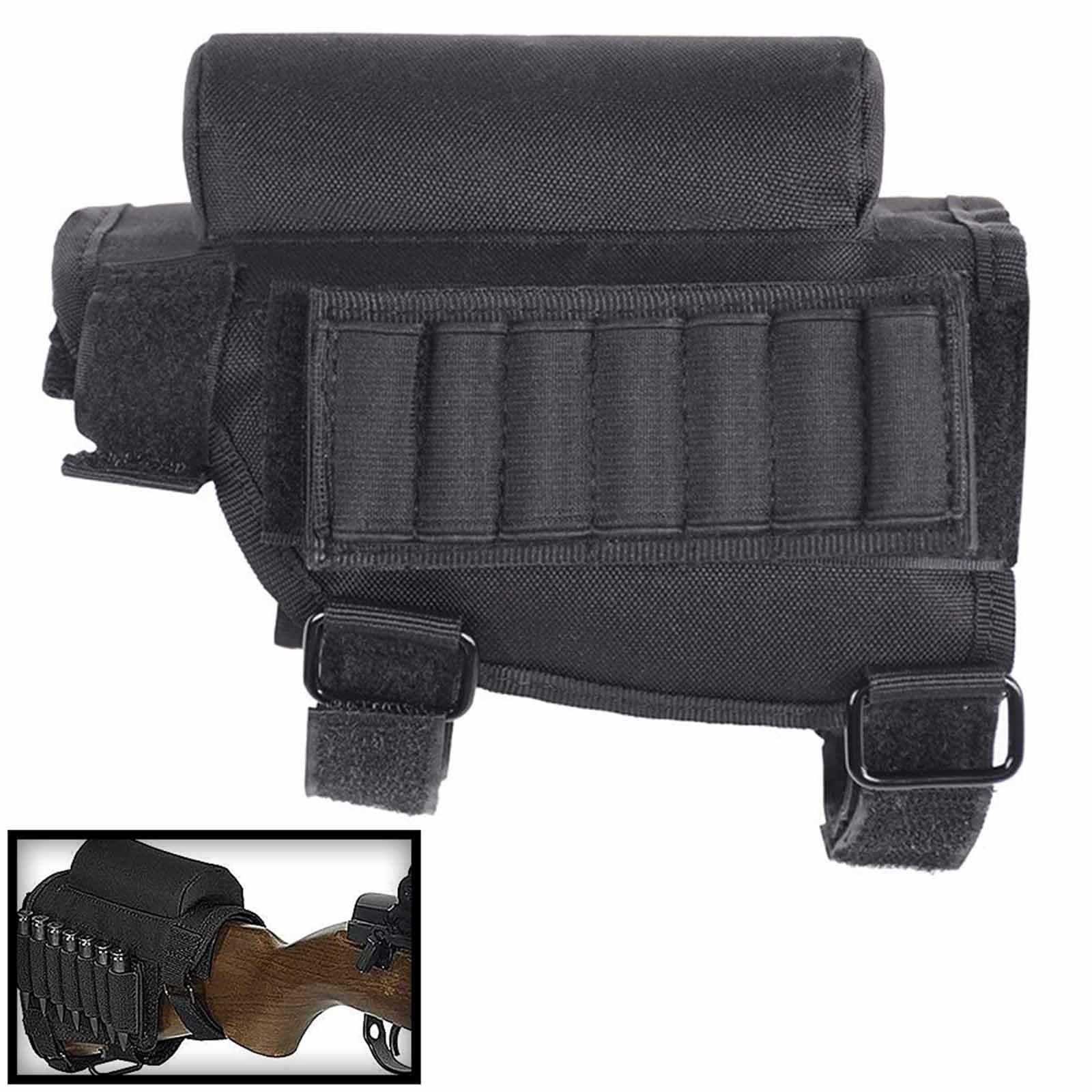 Culata táctica for Rifle, Almohadilla de Apoyo for mejillas tácticas for Caza y Tiro, Bolsa de munición con Soporte for 7 Cartuchos, Elevador de Apoyo for mejillas de Culata