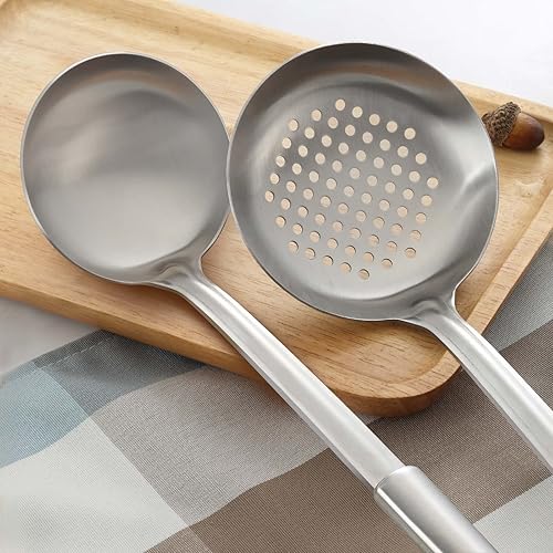 Miniatura 4 de Pleafind Cucharón y cuchara ranurada, cucharón de sopa y cucharas colador, cuchara de cocina de acero inoxidable y cucharas de espumadera,