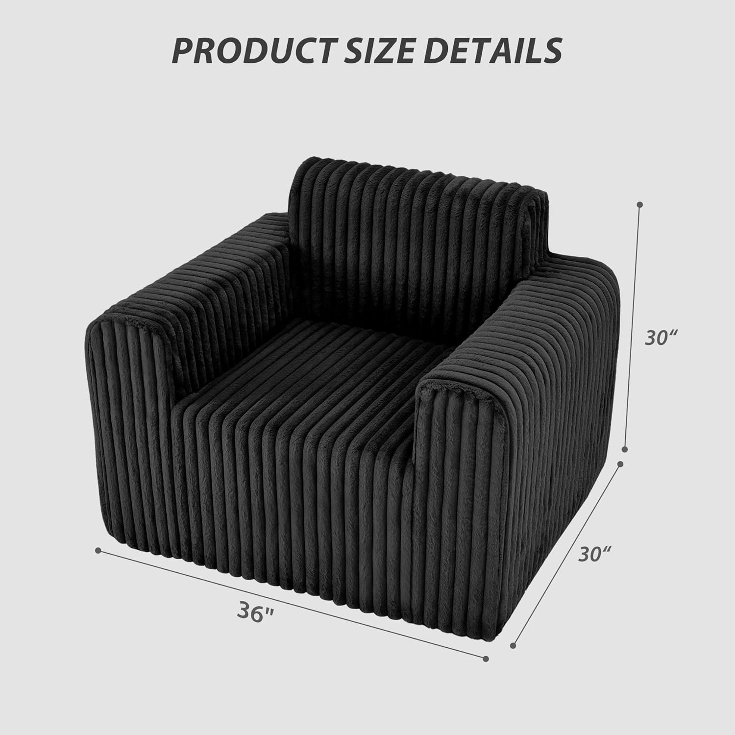 Giant Bean Bag Chair for Adults, Non-Slip Floor Sofa with High Backrest & Wider Armrest, Upgrade Whole Sponge Bean Bag Sofa Couch for Bedroom Living Room(Large,Black,Stripe Plush)