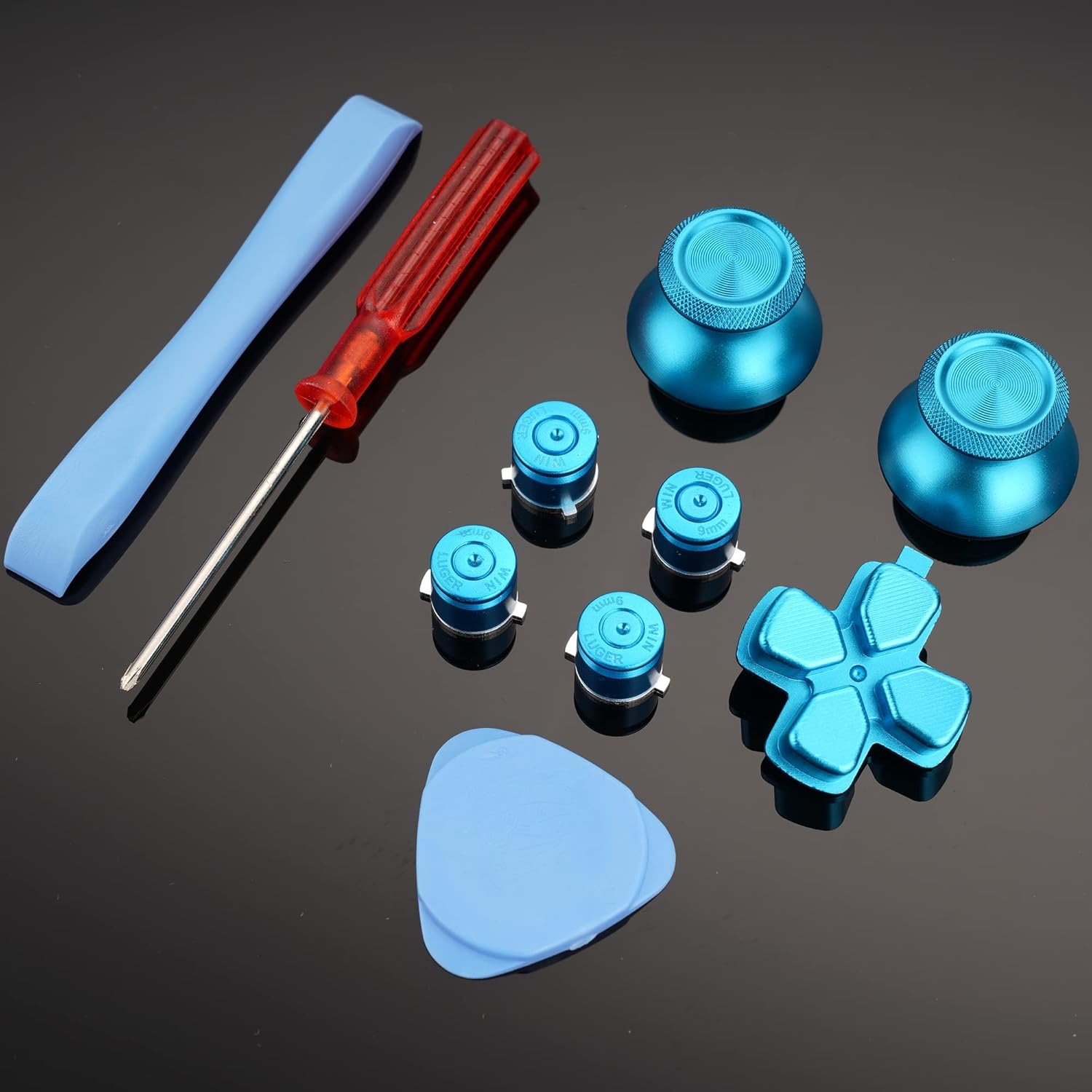 Metal ABXY Buttons Dpad Thumbsticks for PS5 Controller, Metal Aluminum Action Buttons & Dpad & Analog Stick Replacement Kit for PS5 Controller (Metal Blue) - Image 4