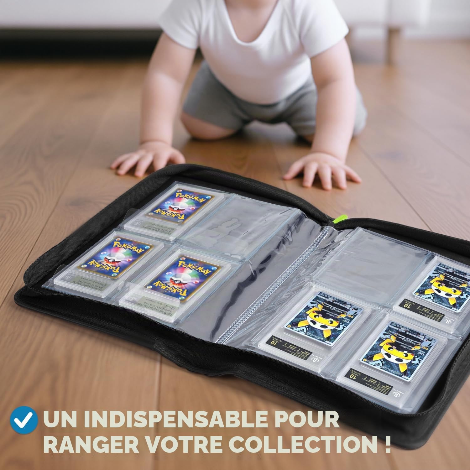 FunGuys Classeur pour cartes graduées, 24 supports de plaques, 4 poches de rangement pour dalles, album de présentation, fermeture éclair, classeur de collection pour MTG