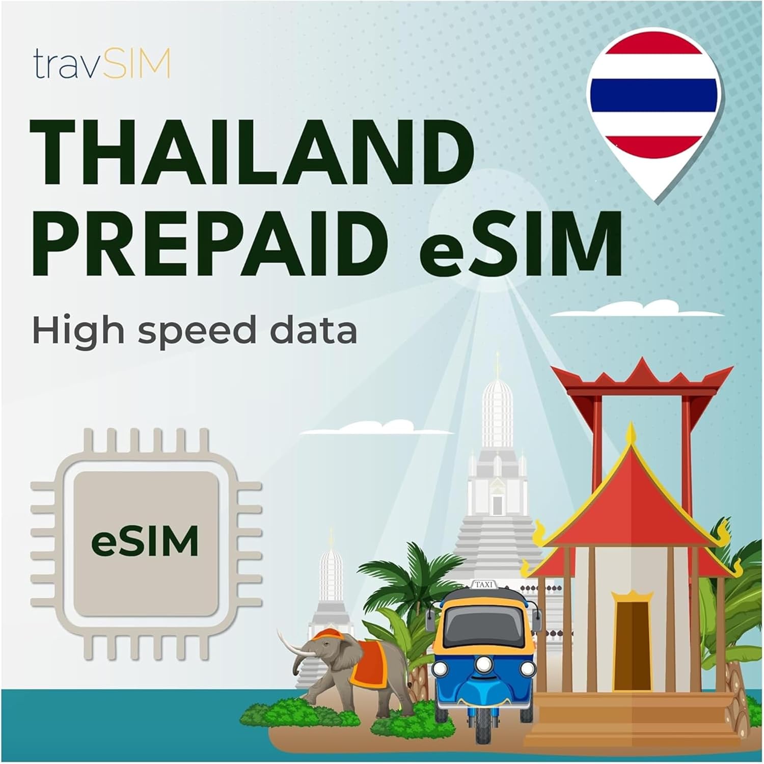 travSIM Thailand SIM Card | Unlimited Data (4G/5G speeds) | Valid for 30 Days | Data only | Use apps Like Whatsapp, Facebook, Instagram and Skype | Use in Thailand and More Than 15 Countries in Asia