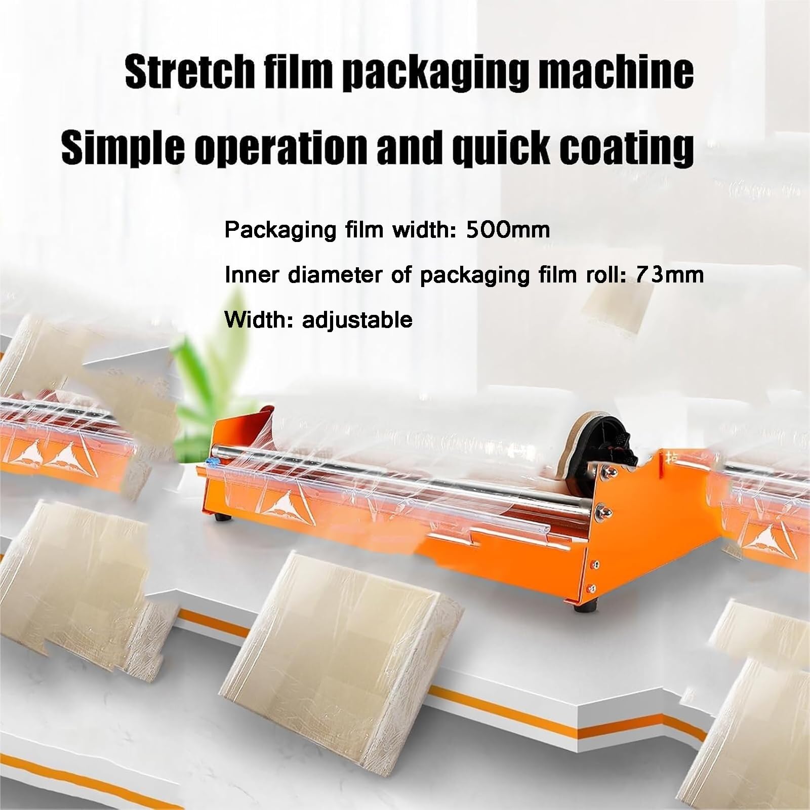 LHQYA Manual Stretch Film Packaging Machine, Film Wrapping Machine with Knife, Maximum Film Width: 500mm/film Roll Inner Diameter: 73mm, for Packaging Food