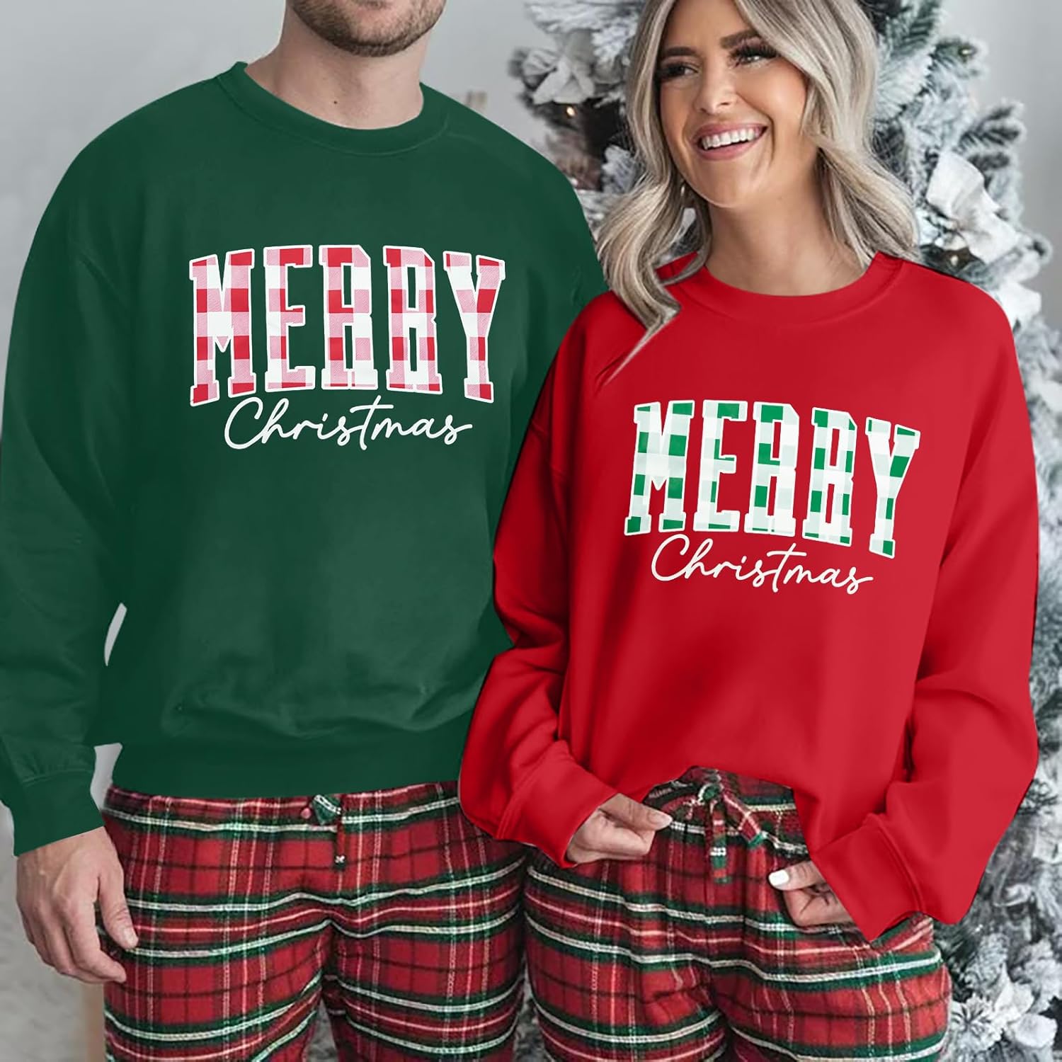 LUKYCILD Christmas Couples His and Her Sweatshirt: Merry Christmas Couples Matching Outfits Xmas Holiday Long Sleeve Shirt - Image 2