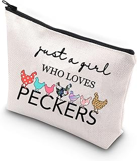 Chicken Lover Gifts Just a Girl Who Loves Peckers Funny Chicken Farmer Lover Cosmetic Makeup Bag Crazy Chicken Lady Travel Toiletry Bag For Women Girls (A girl loves Peckers)
