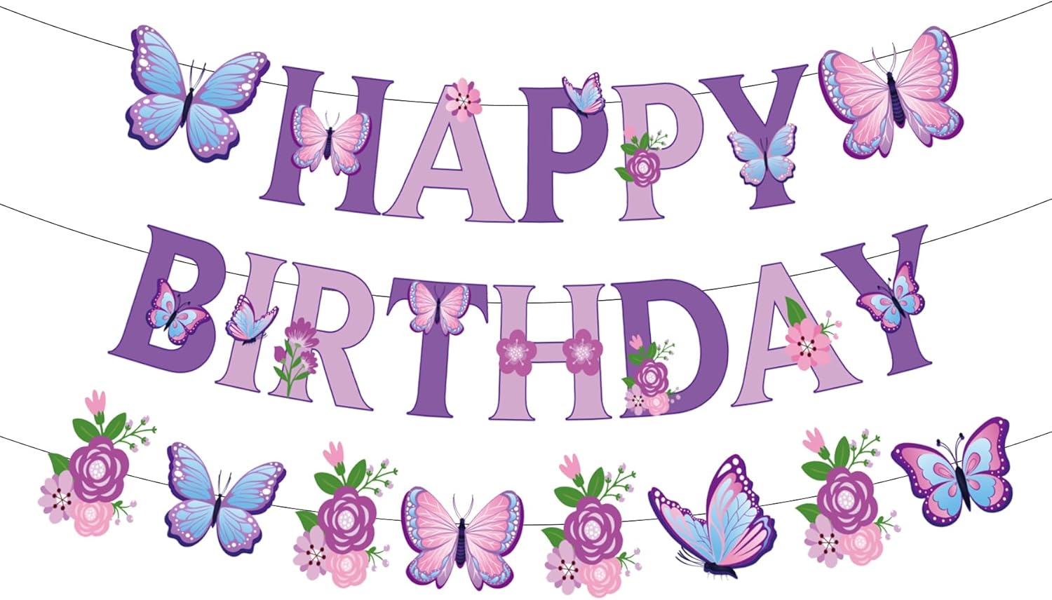 Pre-Strung Rainbow Happy Birthday Banner - NO DIY - Colorful Rainbow Party Banner Decorations, Glitter Birthday Party Garland