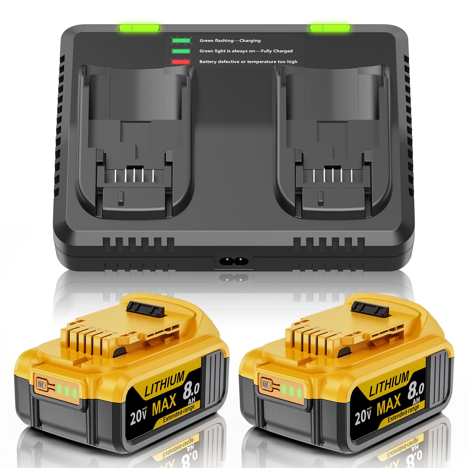 2 Pack 8000mAh DCB200 20V Replacement for Dewalt Battery and Charger