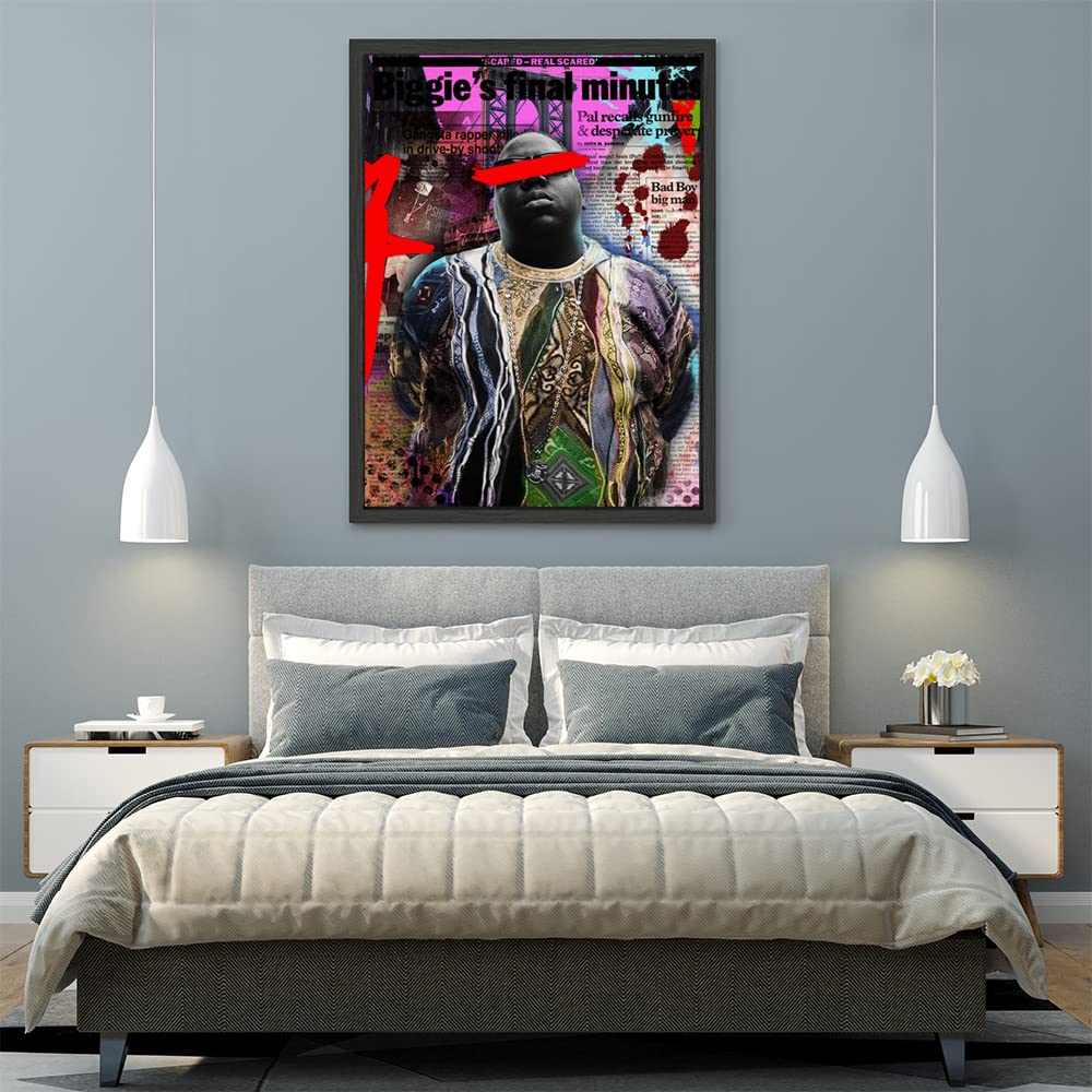 VERRE ART Black Floater Framed Canvas - Wall Decor for Living Room, Bedroom, Office, Hotels, Drawing Room (45in x 60in) - Biggie Smalls