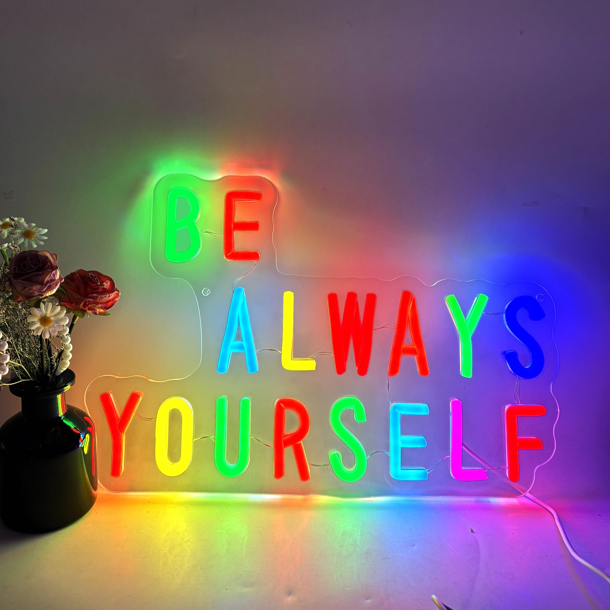 Be Always Yourself LED Neon Sign, Inspirational Wall Decor with Acrylic Backing, USB Powered Neon Light for Bedroom, Living Room, Office, Bar Decor Holiday Birthday Gift